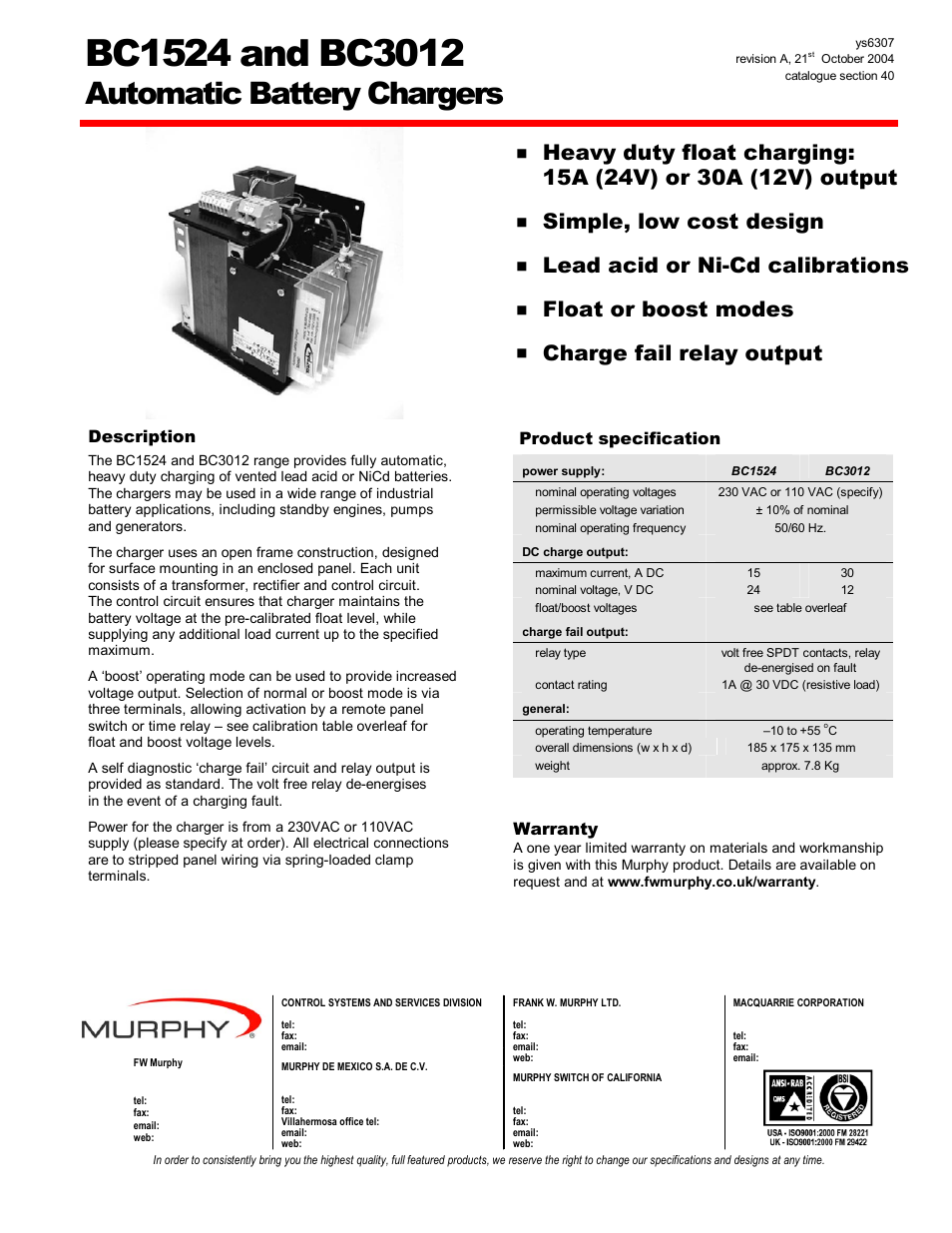 Murphy BC1524 User Manual | 2 pages