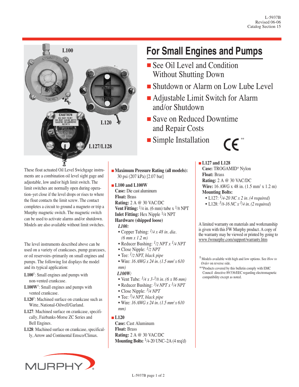 Murphy L-5937B User Manual | 2 pages