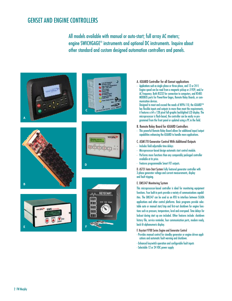 Genset and engine controllers | Murphy PG-03082H User Manual | Page 4 / 8