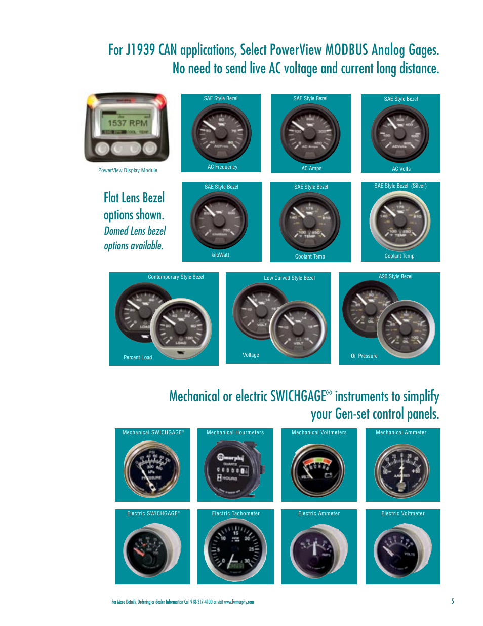 Mechanical or electric swichgage, Flat lens bezel options shown, Domed lens bezel options available | Murphy PG-03082H User Manual | Page 7 / 8