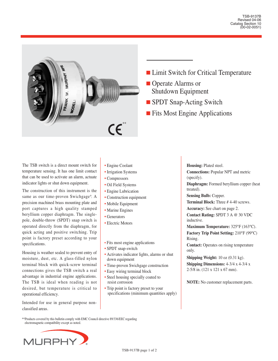 Murphy TSB User Manual | 2 pages