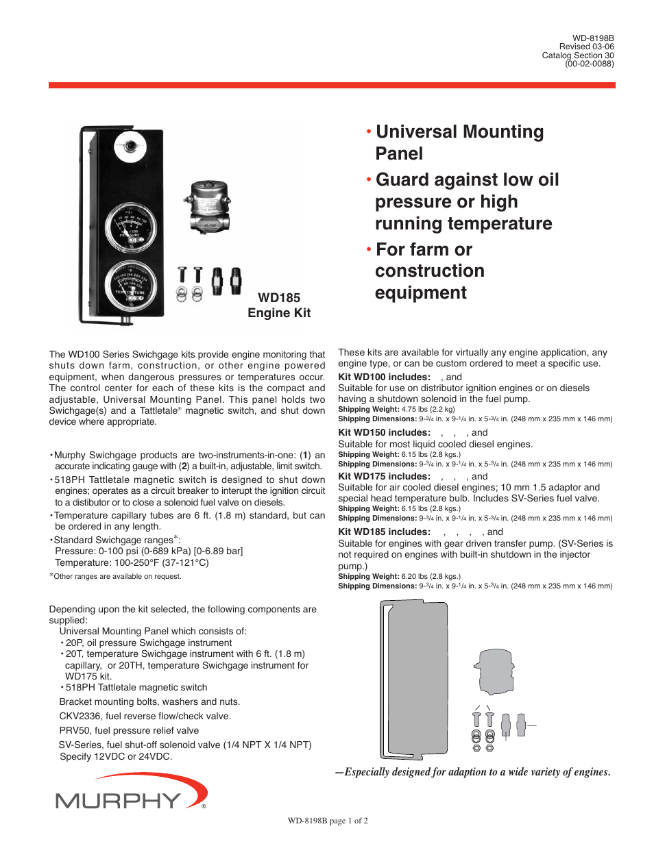 Murphy Swichgage Kits WD100 User Manual | 2 pages