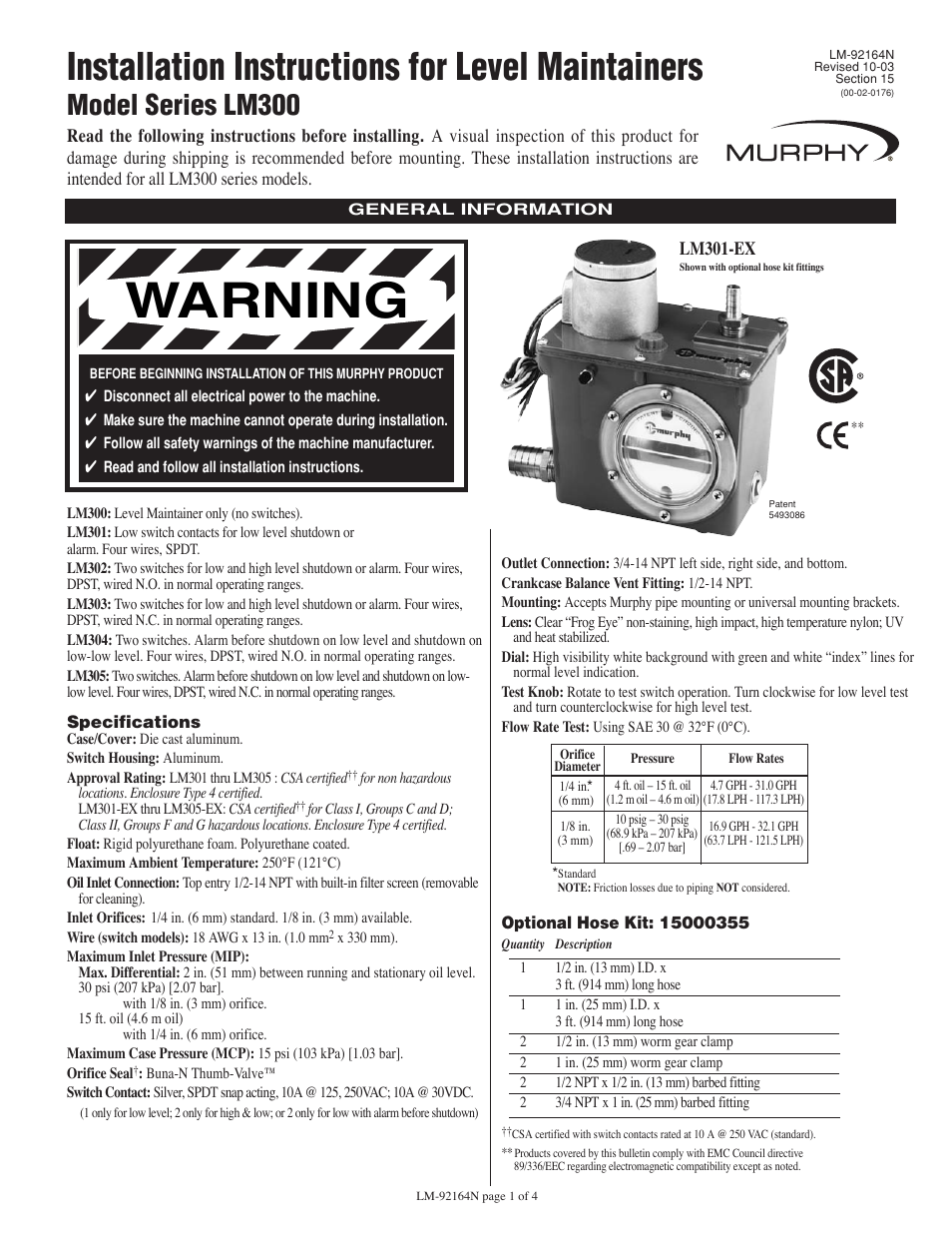 Murphy Series LM300 User Manual | 4 pages