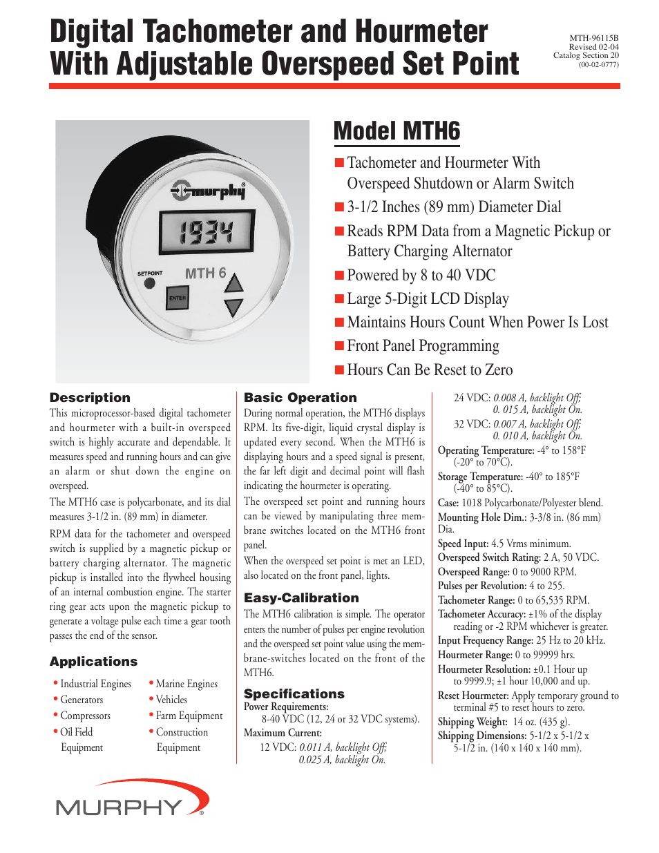 Murphy MTH6 User Manual | 2 pages