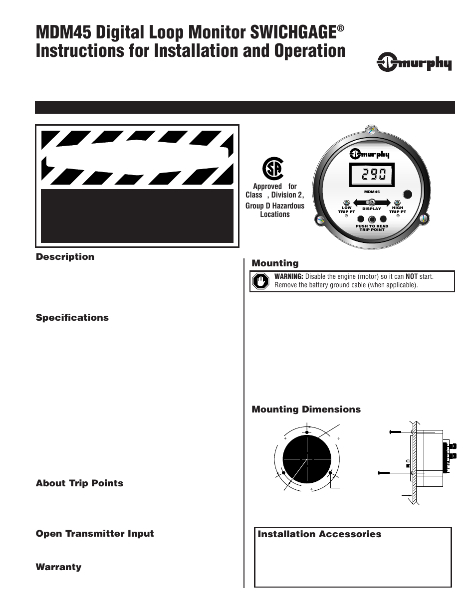 Murphy Digital Loop Monitor MDM45 User Manual | 2 pages