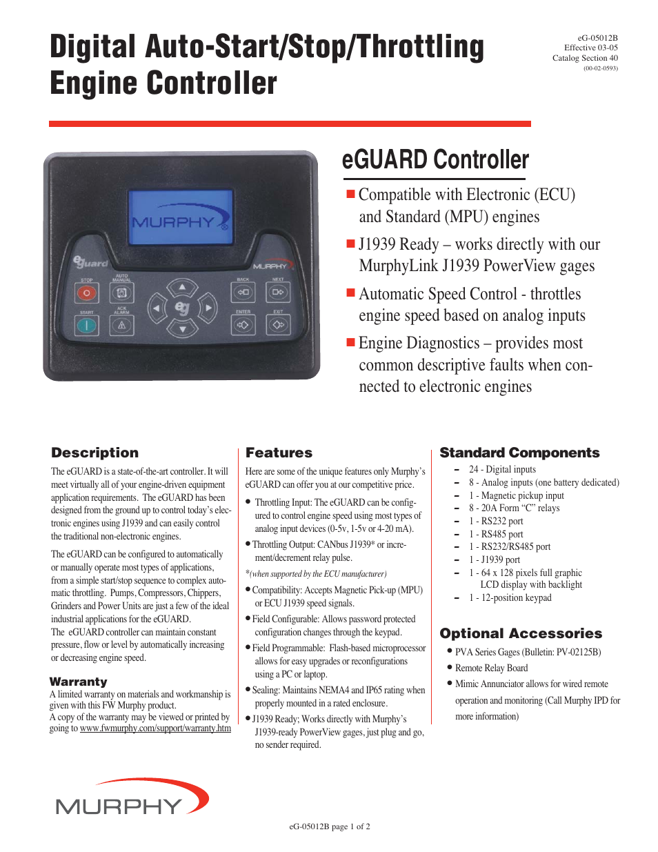 Murphy EG-05012B User Manual | 2 pages