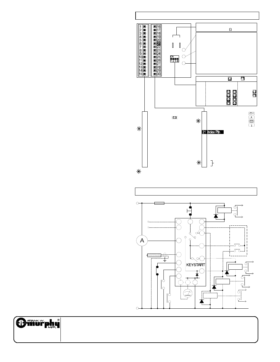 Control outputs, Fault protection and alarm system, Charge fail warning | Installation, When ordering, please specify, Typical connection circuit, Rear facia settings & electrical connection, Ve –ve | Murphy Keystart 9700 User Manual | Page 2 / 2