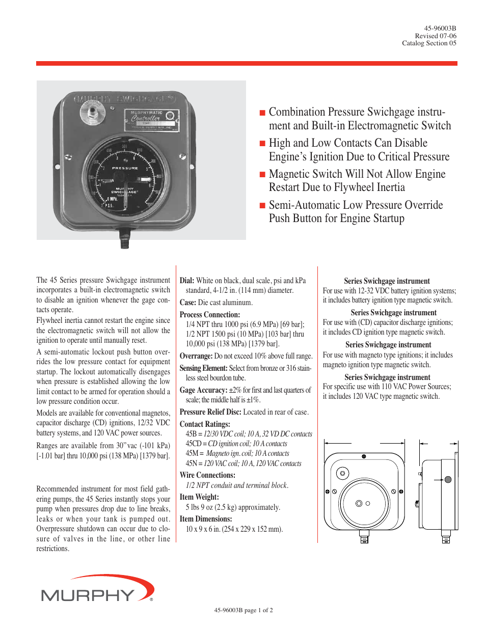 Murphy Swichgage 45 Series User Manual | 2 pages