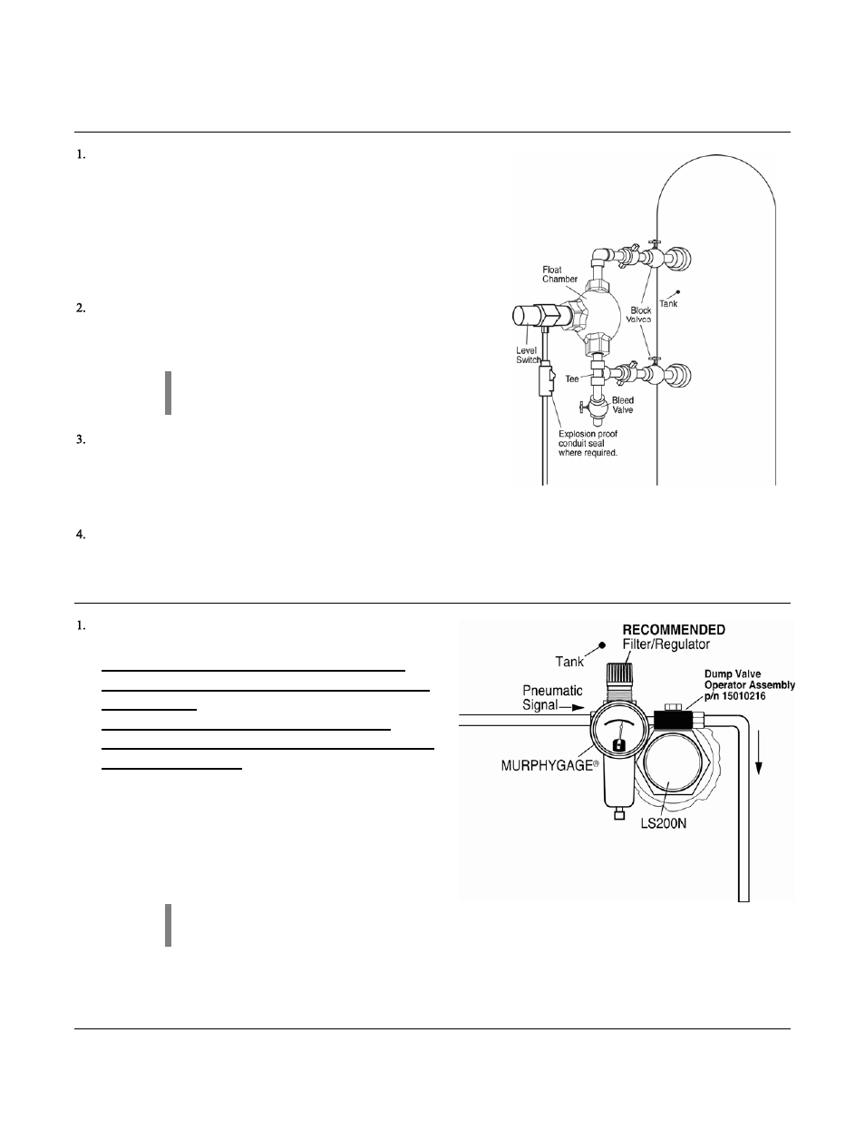 Installation using murphy external float chamber, Installation and adjustment for pneumatic models | Murphy LS200N User Manual | Page 9 / 20