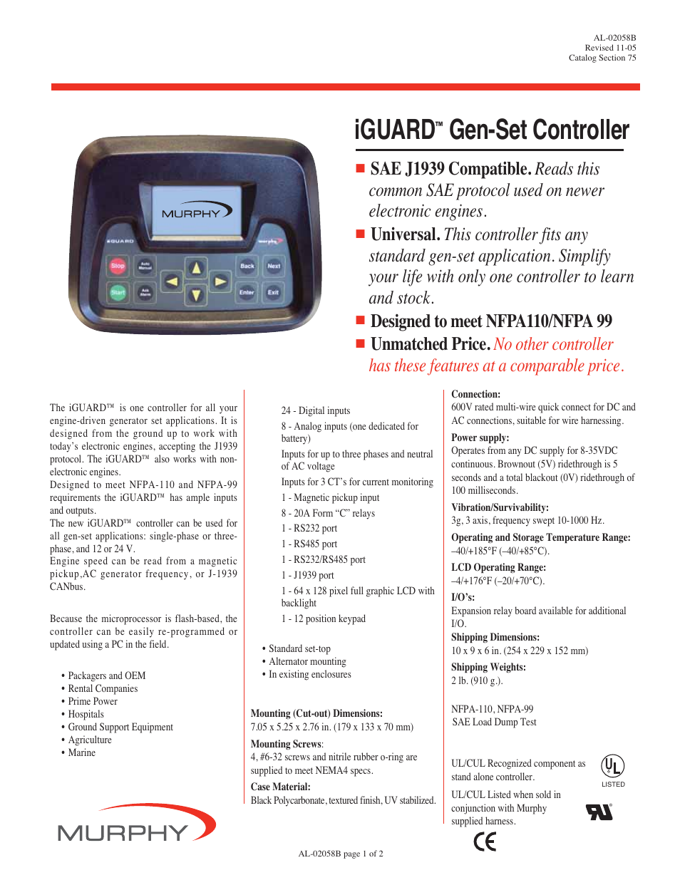 Murphy iGUARD AL-02058B User Manual | 2 pages