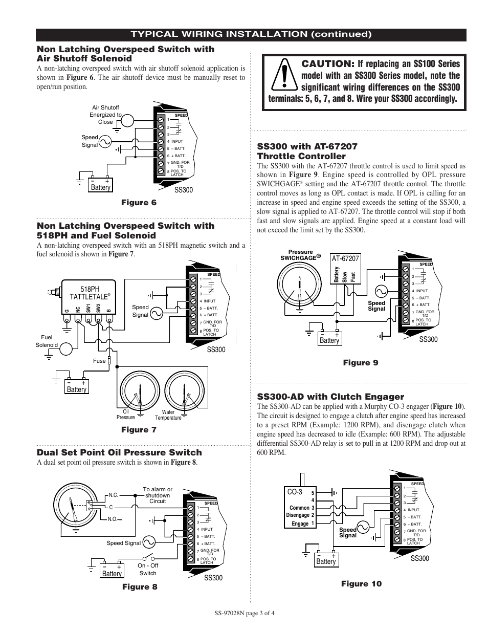 Dual set point oil pressure switch, Ss300-ad with clutch engager, Typical wiring installation (continued) | Murphy Selectronic SS300 Series User Manual | Page 3 / 4