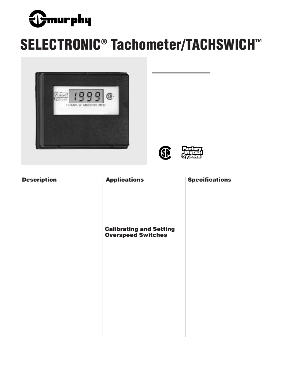 Murphy Selectronic DT9800 User Manual | 2 pages
