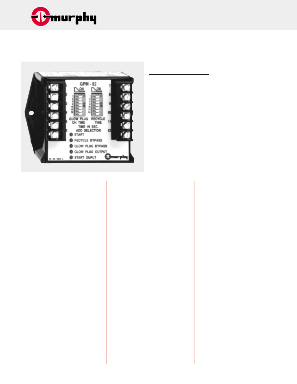 Murphy Glow Plug Control Module GPM92 User Manual | 2 pages