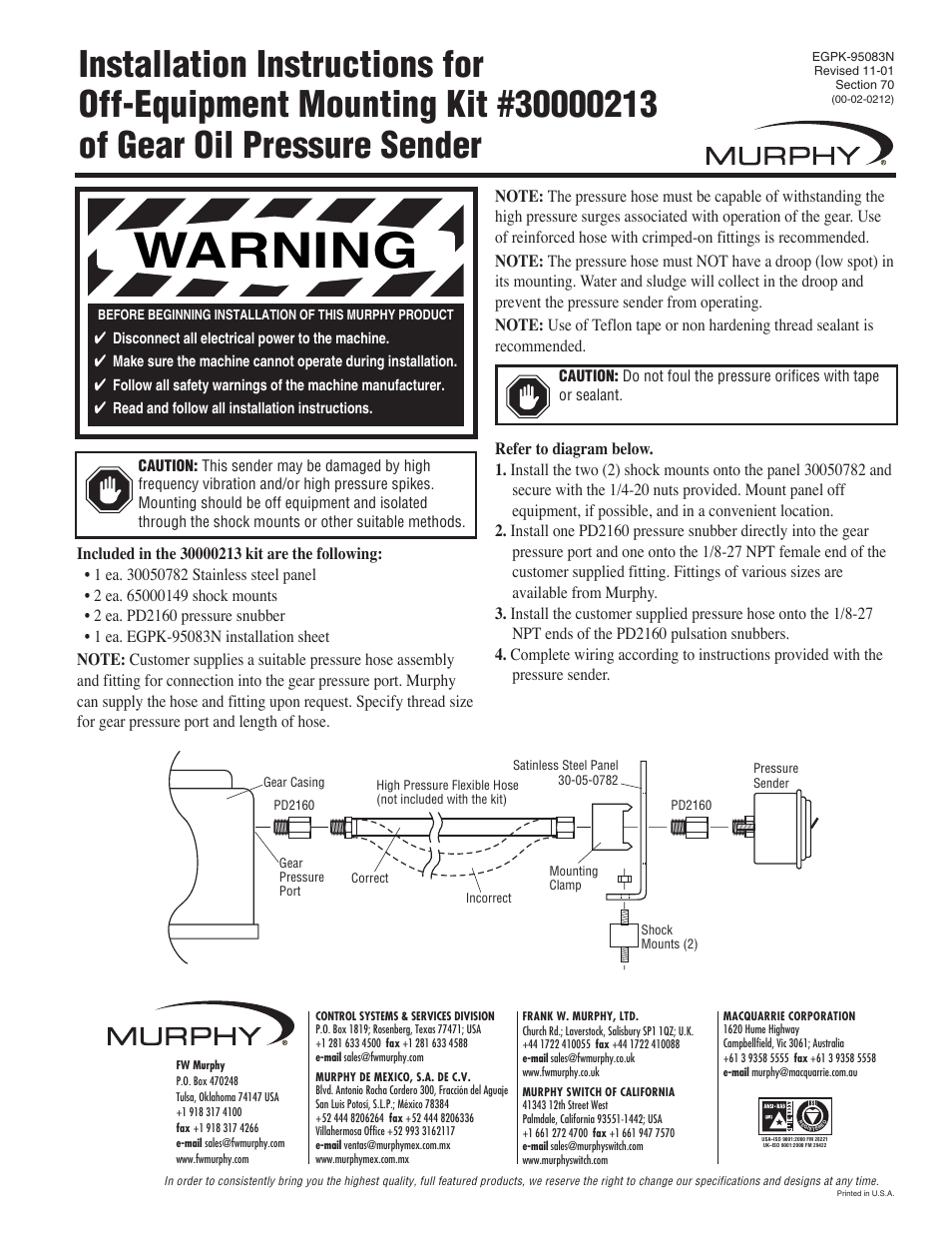Murphy Gear Oil Pressure Sender EGPK-95083N User Manual | 1 page