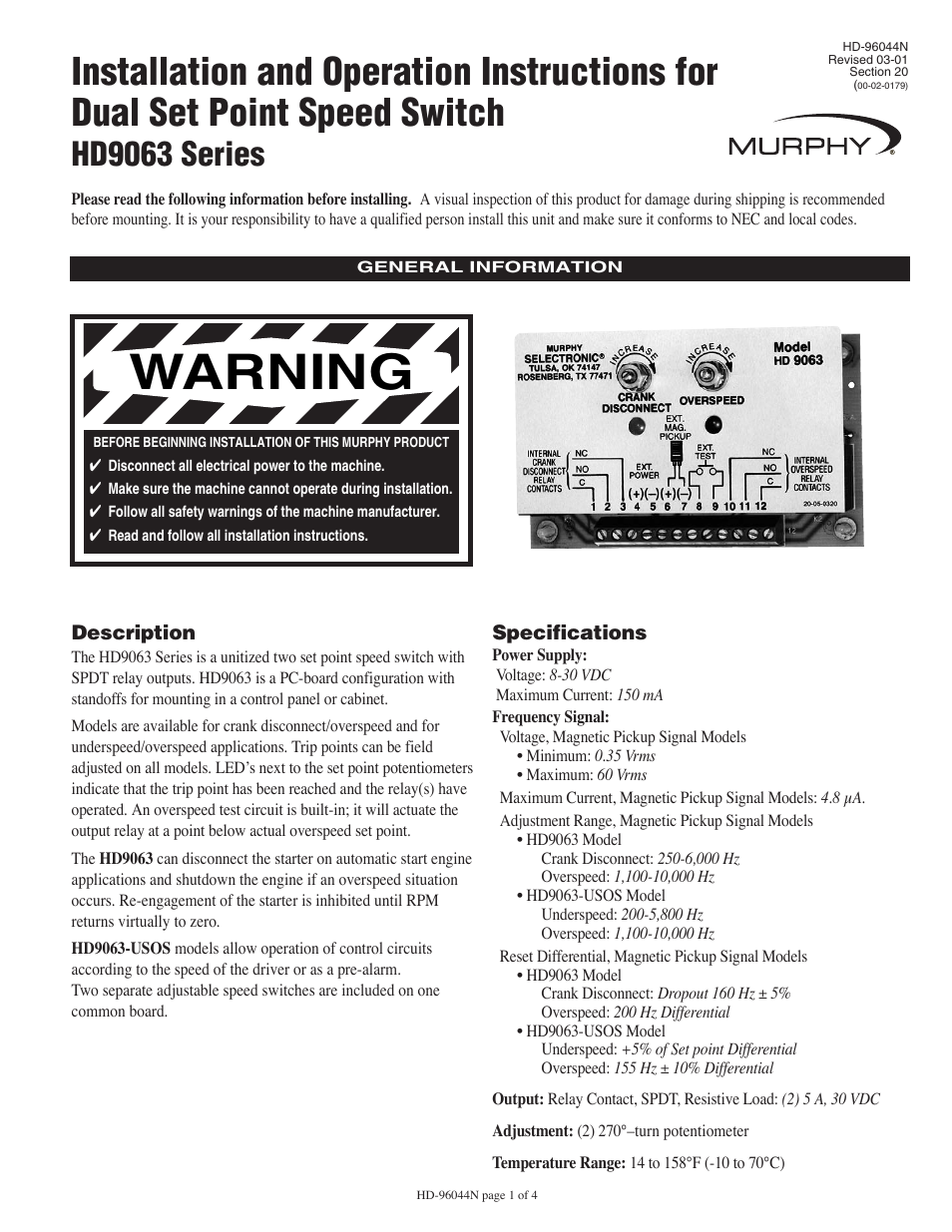 Murphy HD9063 Series User Manual | 4 pages