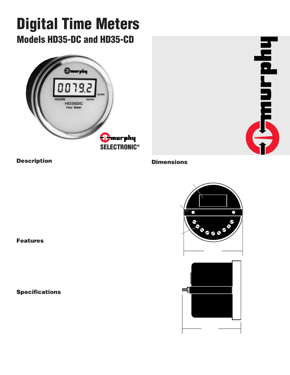 Murphy Digital Time Meters HD35-CD User Manual | 2 pages