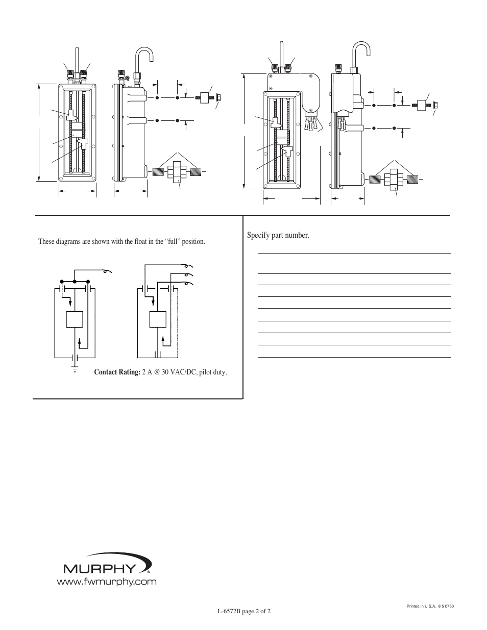 Wiring diagrams dimensions, Repair kits, Specify part number | L129, L129ck1 | Murphy Lube Level Swichgage Instrument L129 Series User Manual | Page 2 / 2