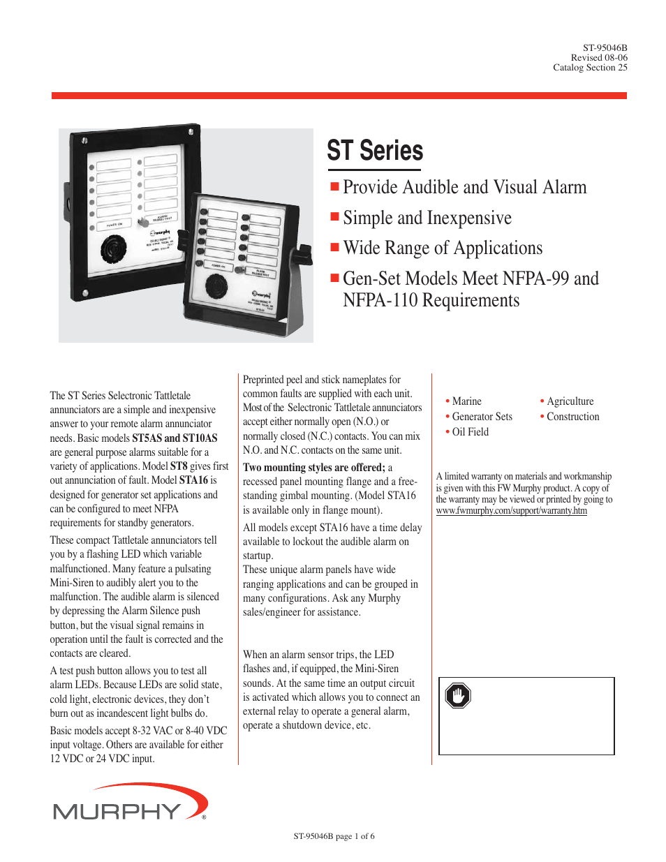 Murphy Selectronic Tattletale ST Series User Manual | 6 pages