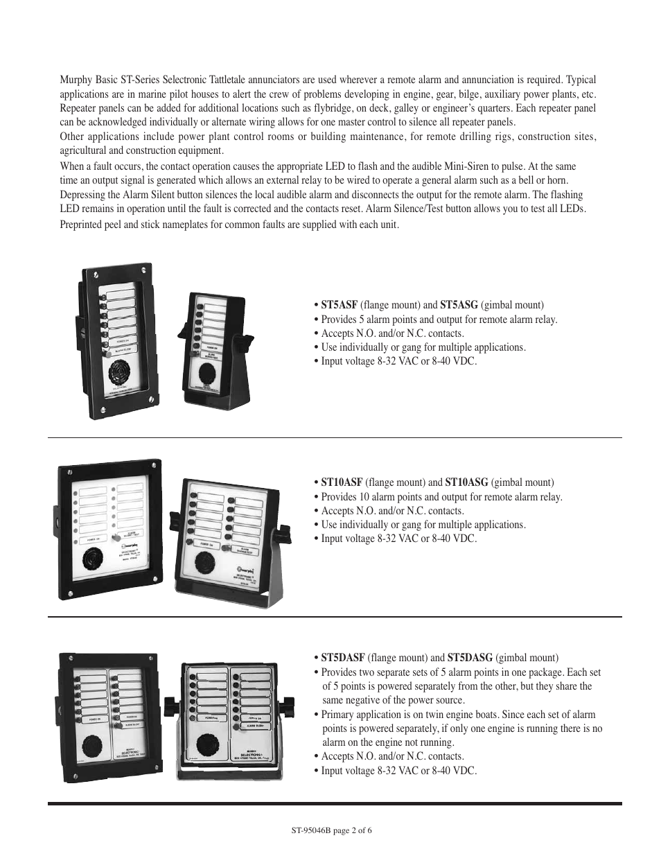 Basic: st5as, st10as and st5das series | Murphy Selectronic Tattletale ST Series User Manual | Page 2 / 6
