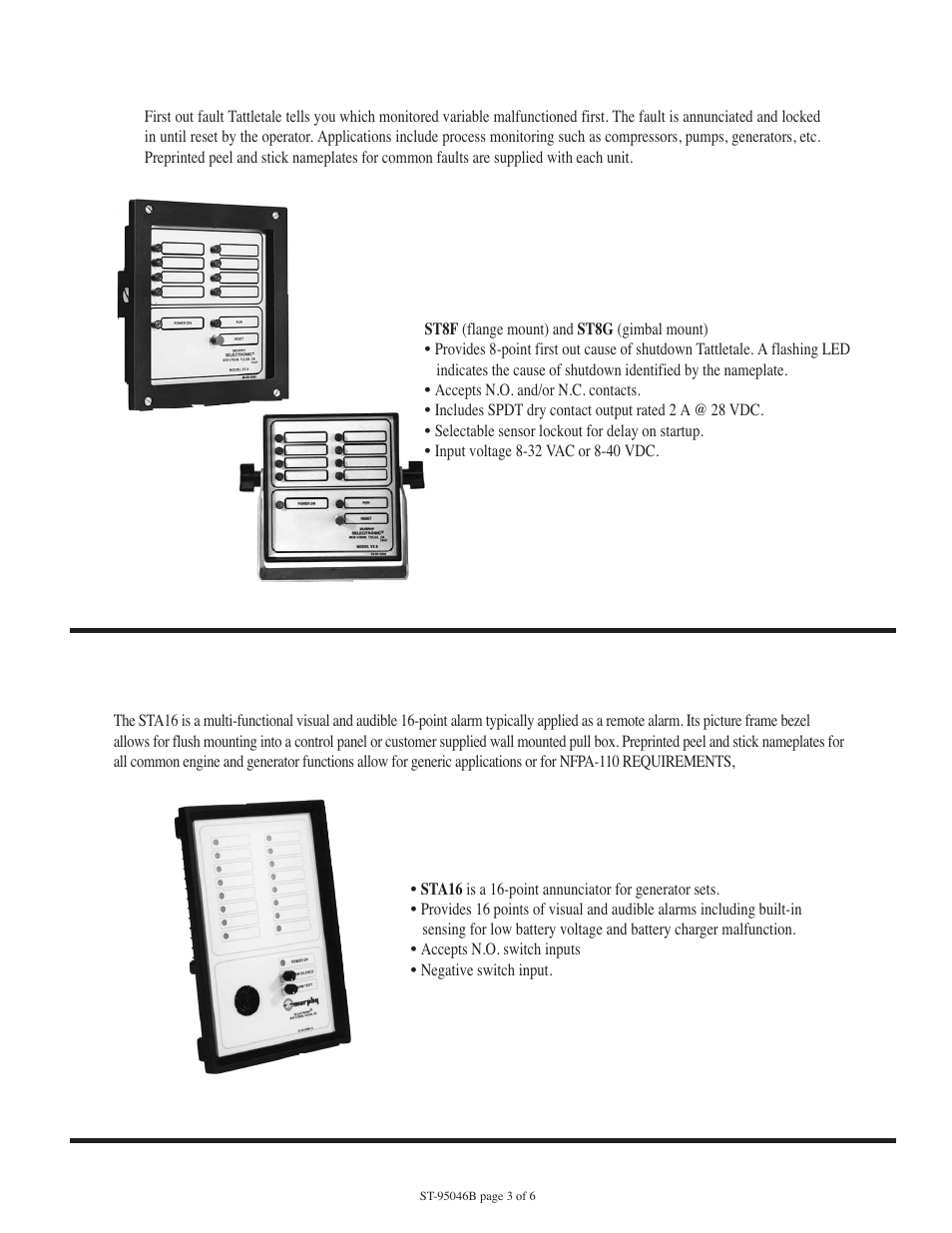 First out faults: st8 series, Generators: sta16 series | Murphy Selectronic Tattletale ST Series User Manual | Page 3 / 6