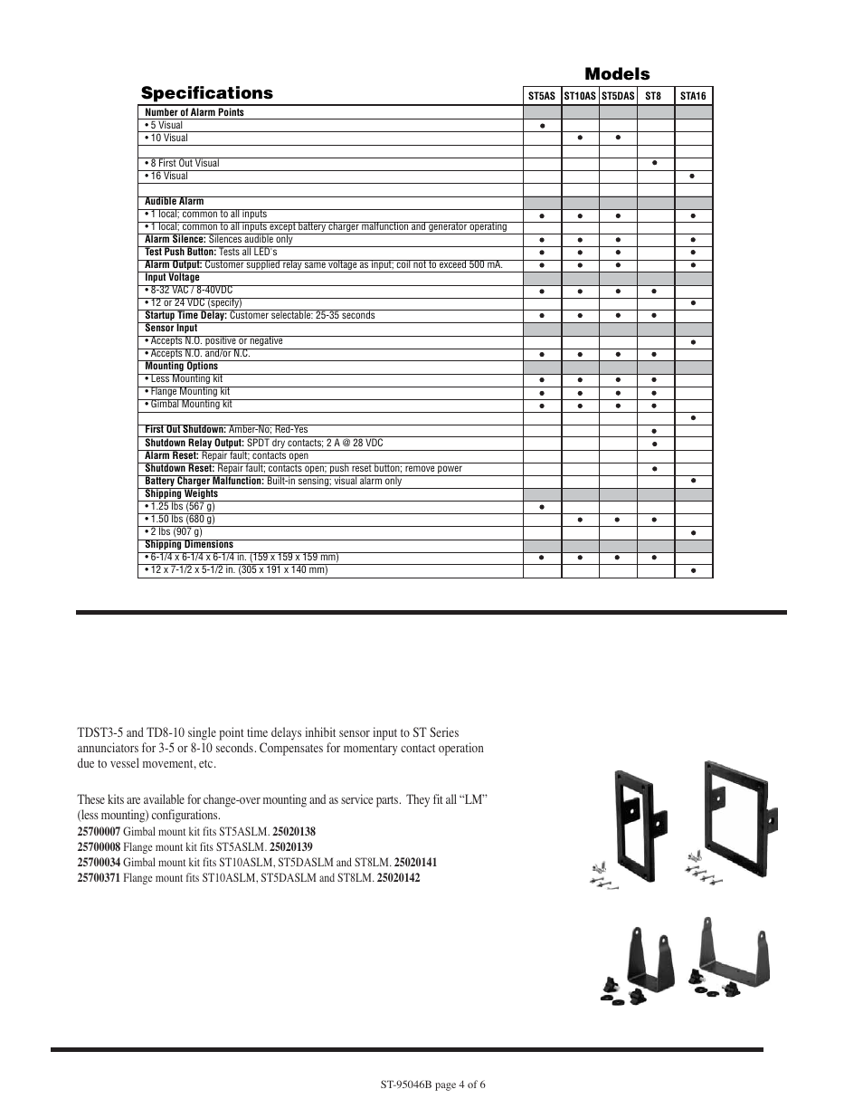 Specifications, Accessories and options | Murphy Selectronic Tattletale ST Series User Manual | Page 4 / 6