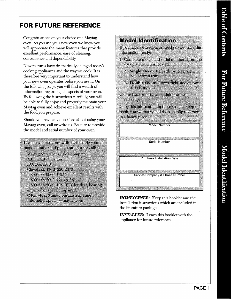 For future reference, Model identification | Maytag CWE5800 User Manual | Page 3 / 20