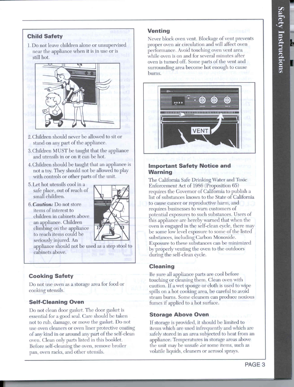 Child safety, Cooking safety, Self-cleaning oven | Venting, Important safety notice and warning, Cleaning, Storage above oven, Self-clean oven -8 | Maytag CWE5800 User Manual | Page 5 / 20