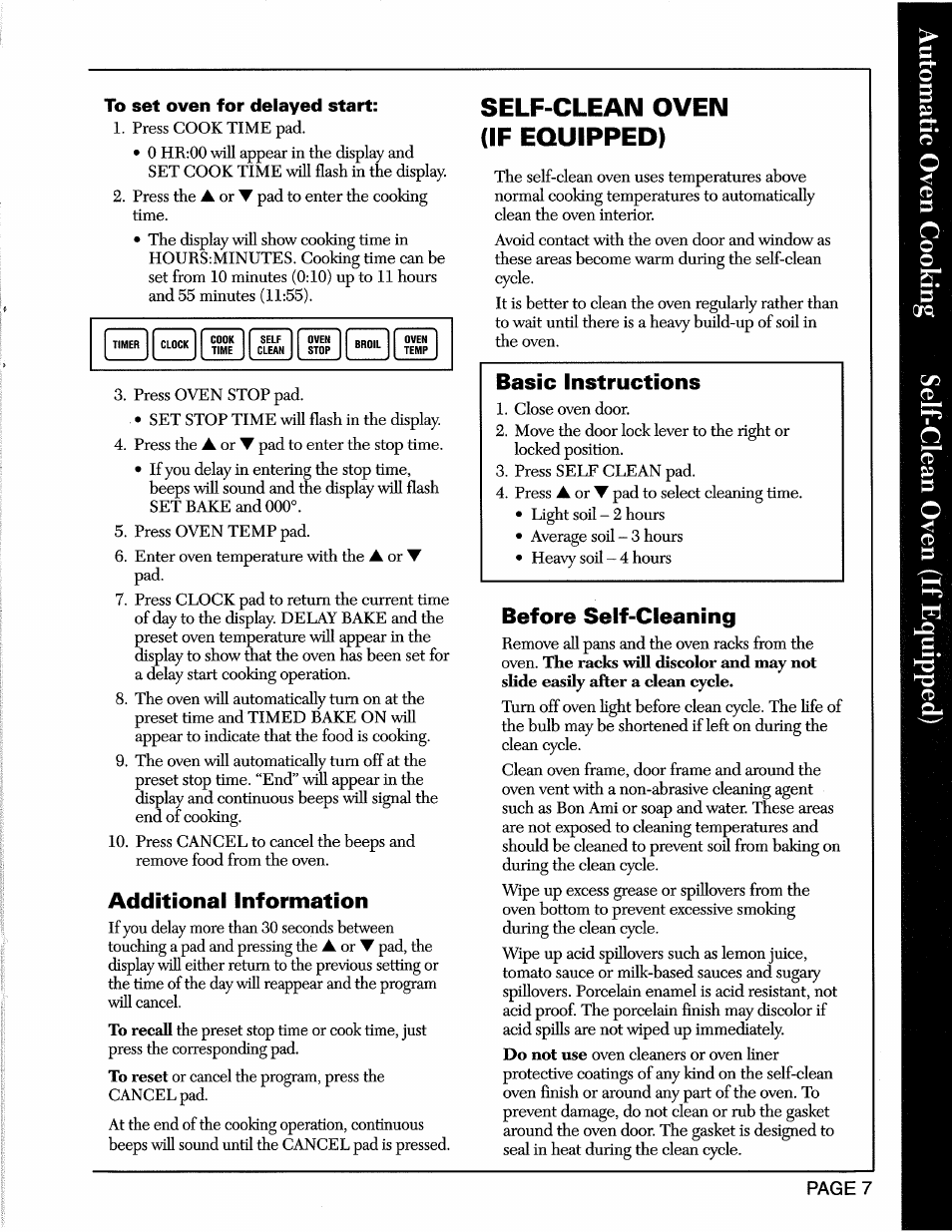 To set oven for delayed start, Additional information, Before self-cleaning | Self-clean oven (if equipped), Basic instructions | Maytag CWE5800 User Manual | Page 9 / 20