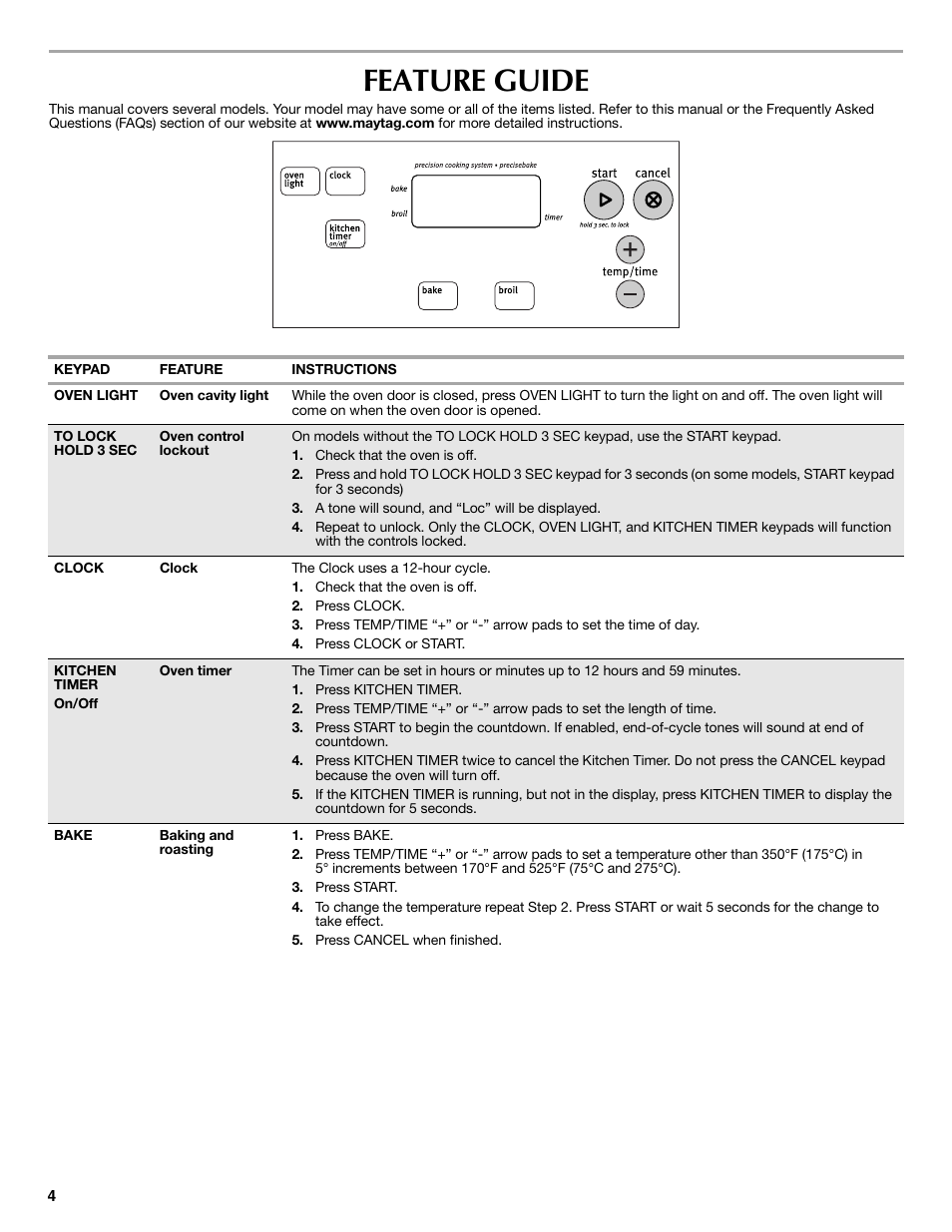 Feature guide | Maytag Range User Manual | Page 4 / 12