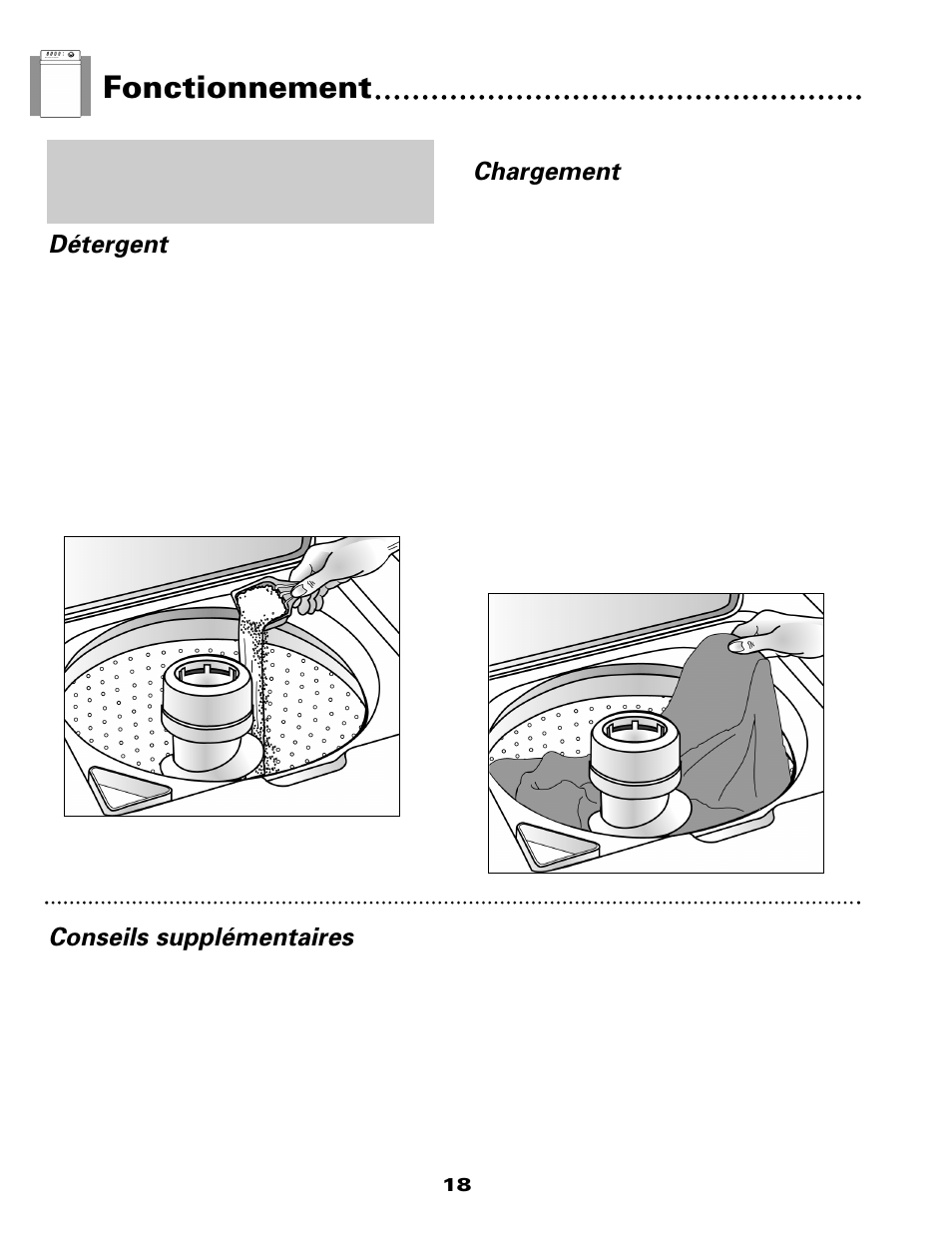 Fonctionnement, Chargement, Conseils supplémentaires | Détergent | Maytag W10117754A User Manual | Page 19 / 36