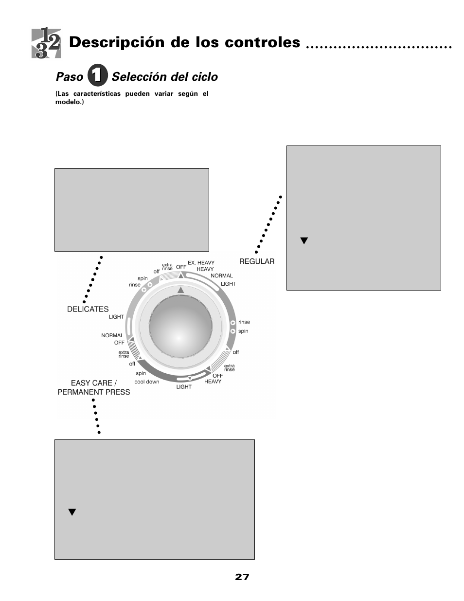 Descripción de los controles, Selección del ciclo paso | Maytag W10117754A User Manual | Page 28 / 36