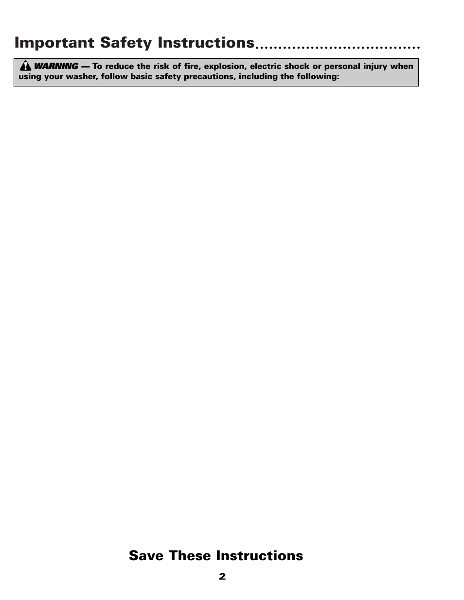 Important safety instructions, Save these instructions | Maytag W10117754A User Manual | Page 3 / 36
