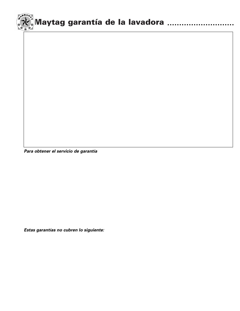 Maytag garantía de la lavadora, Maytag | Maytag W10117754A User Manual | Page 36 / 36