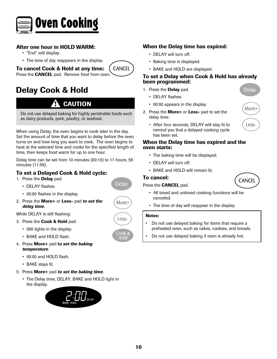 Oven cooking, Delay cook & hold, Caution | Maytag 8113P768-60 User Manual | Page 11 / 76