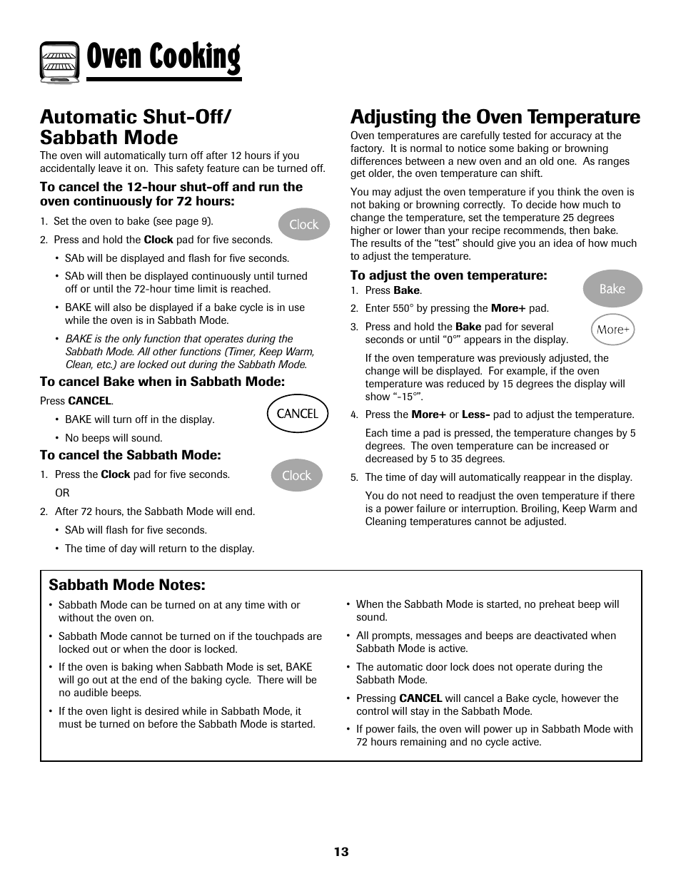 Oven cooking, Automatic shut-off/ sabbath mode, Adjusting the oven temperature | Maytag 8113P768-60 User Manual | Page 14 / 76