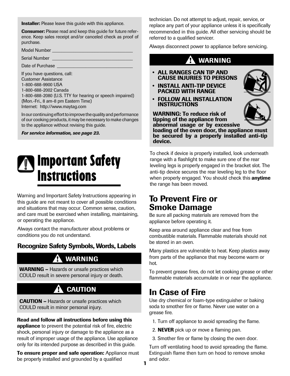 Important safety instructions | Maytag 8113P768-60 User Manual | Page 2 / 76