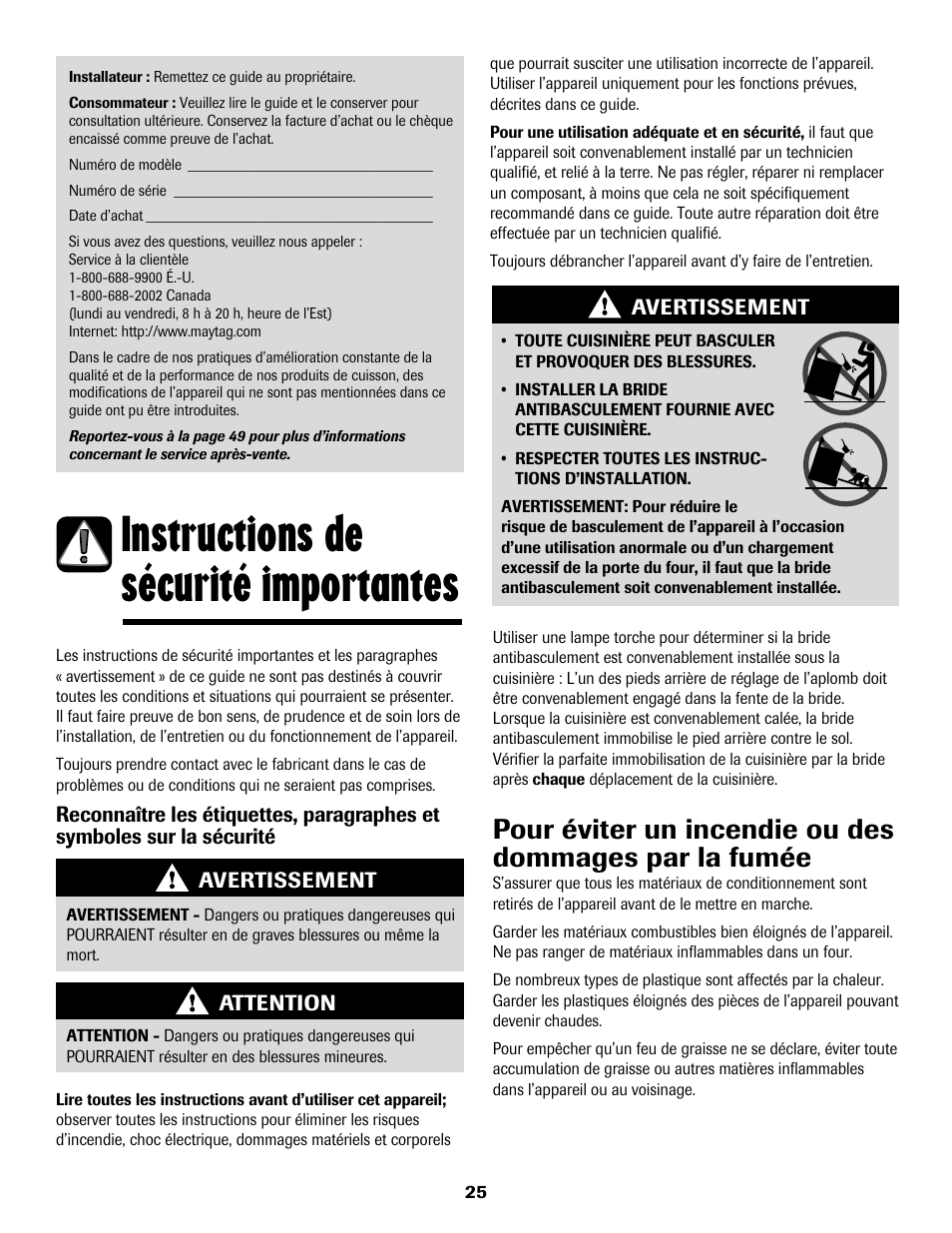 Instructions de sécurité importantes | Maytag 8113P768-60 User Manual | Page 26 / 76