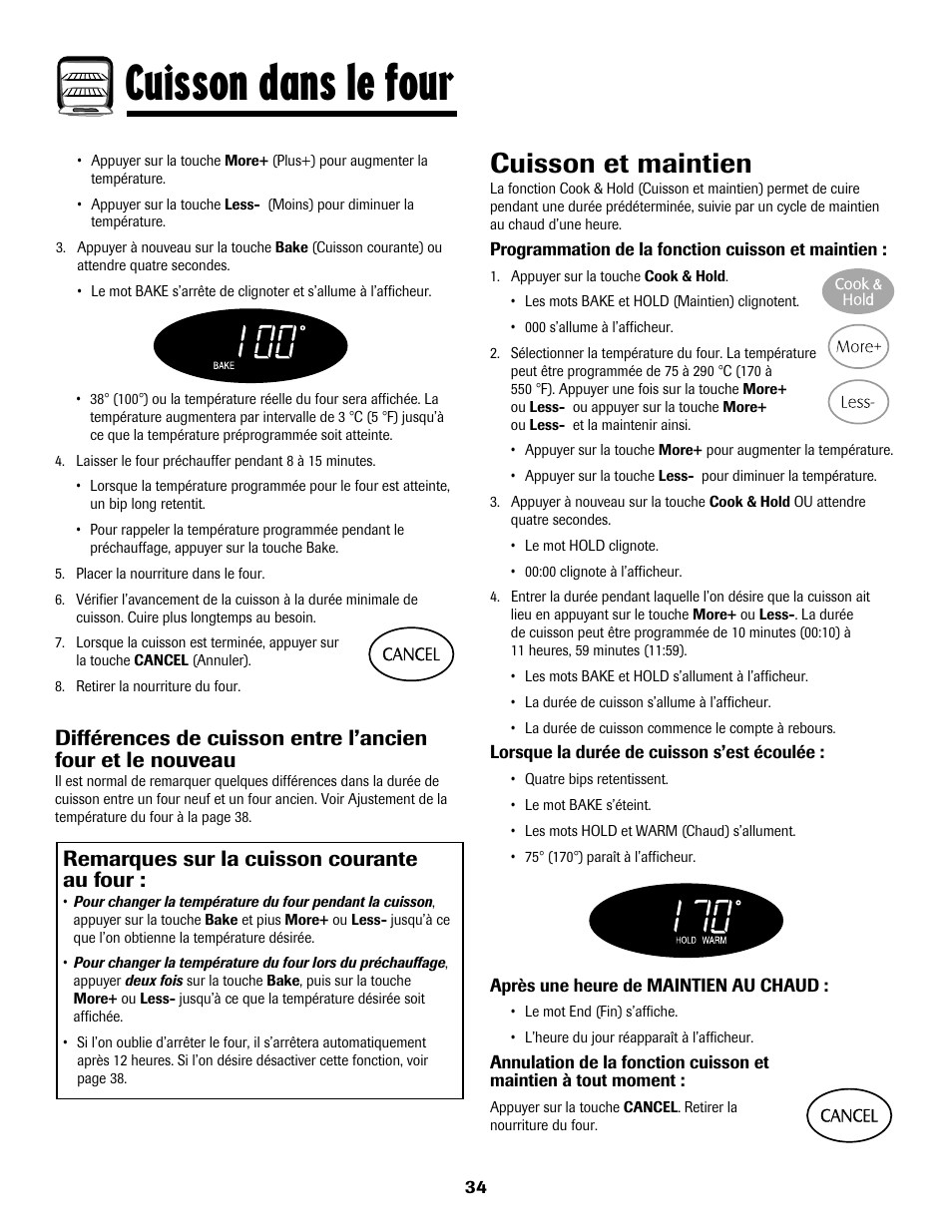 Cuisson dans le four, Cuisson et maintien, Remarques sur la cuisson courante au four | Maytag 8113P768-60 User Manual | Page 35 / 76