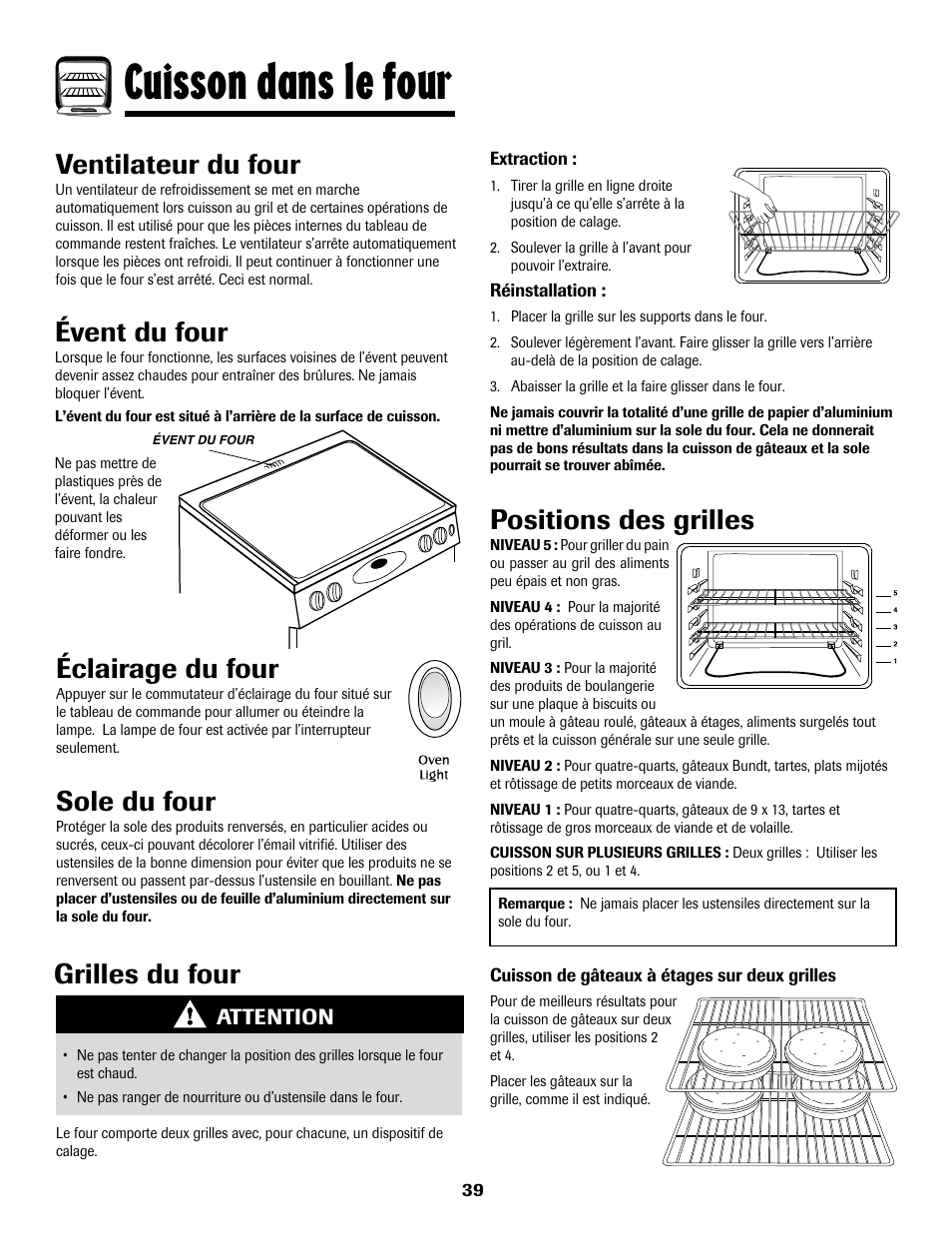 Cuisson dans le four, Éclairage du four, Sole du four | Grilles du four, Positions des grilles, Ventilateur du four, Évent du four | Maytag 8113P768-60 User Manual | Page 40 / 76