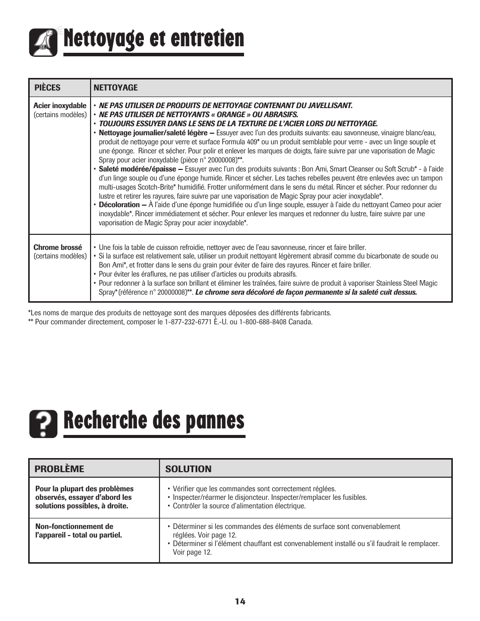 Recherche des pannes, Nettoyage et entretien | Maytag MEC4436AAW User Manual | Page 15 / 24