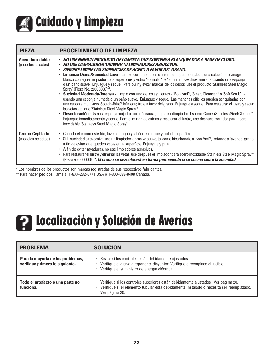 Cuidado y limpieza, Localización y solución de averías | Maytag MEC4436AAW User Manual | Page 23 / 24