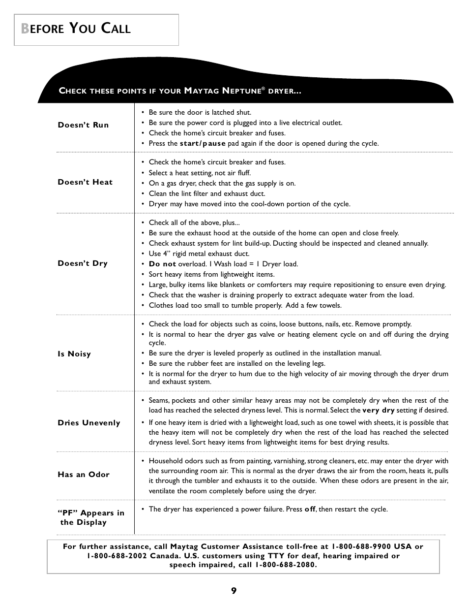 Efore | Maytag MD55 User Manual | Page 10 / 36