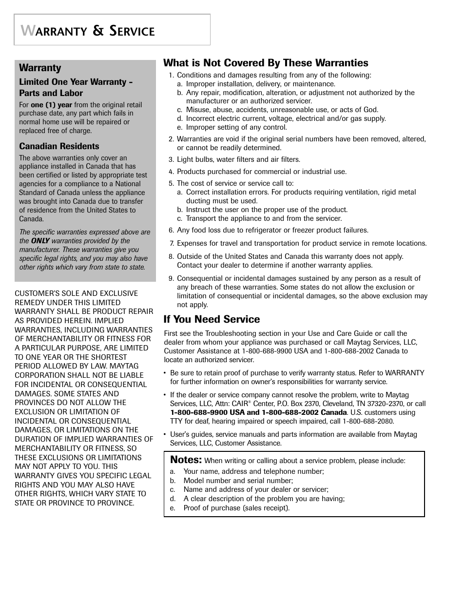 Arranty, Ervice, Warranty | What is not covered by these warranties, If you need service | Maytag MD55 User Manual | Page 12 / 36