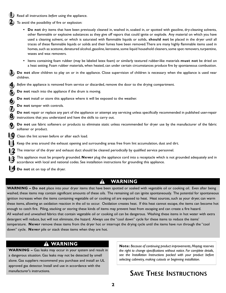 Hese, Nstructions | Maytag MD55 User Manual | Page 3 / 36