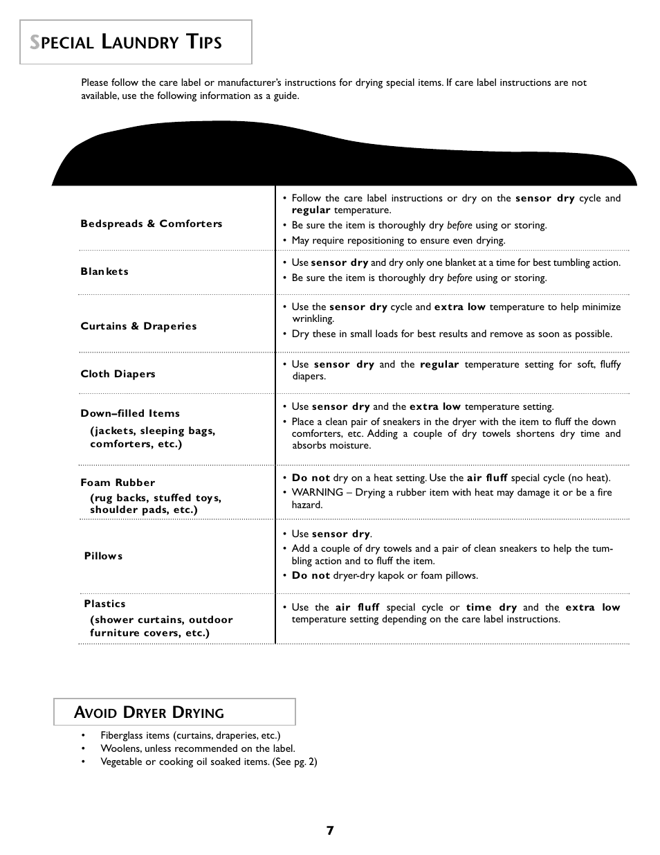 Pecial, Aundry | Maytag MD55 User Manual | Page 8 / 36