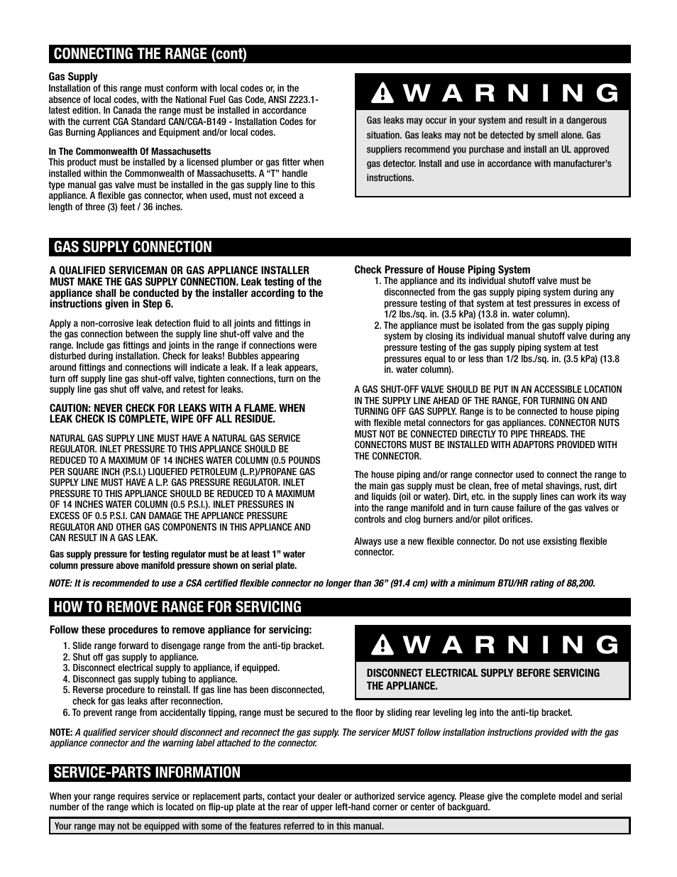 Connecting the range (cont), Gas supply connection | Maytag MGR6775 User Manual | Page 3 / 14