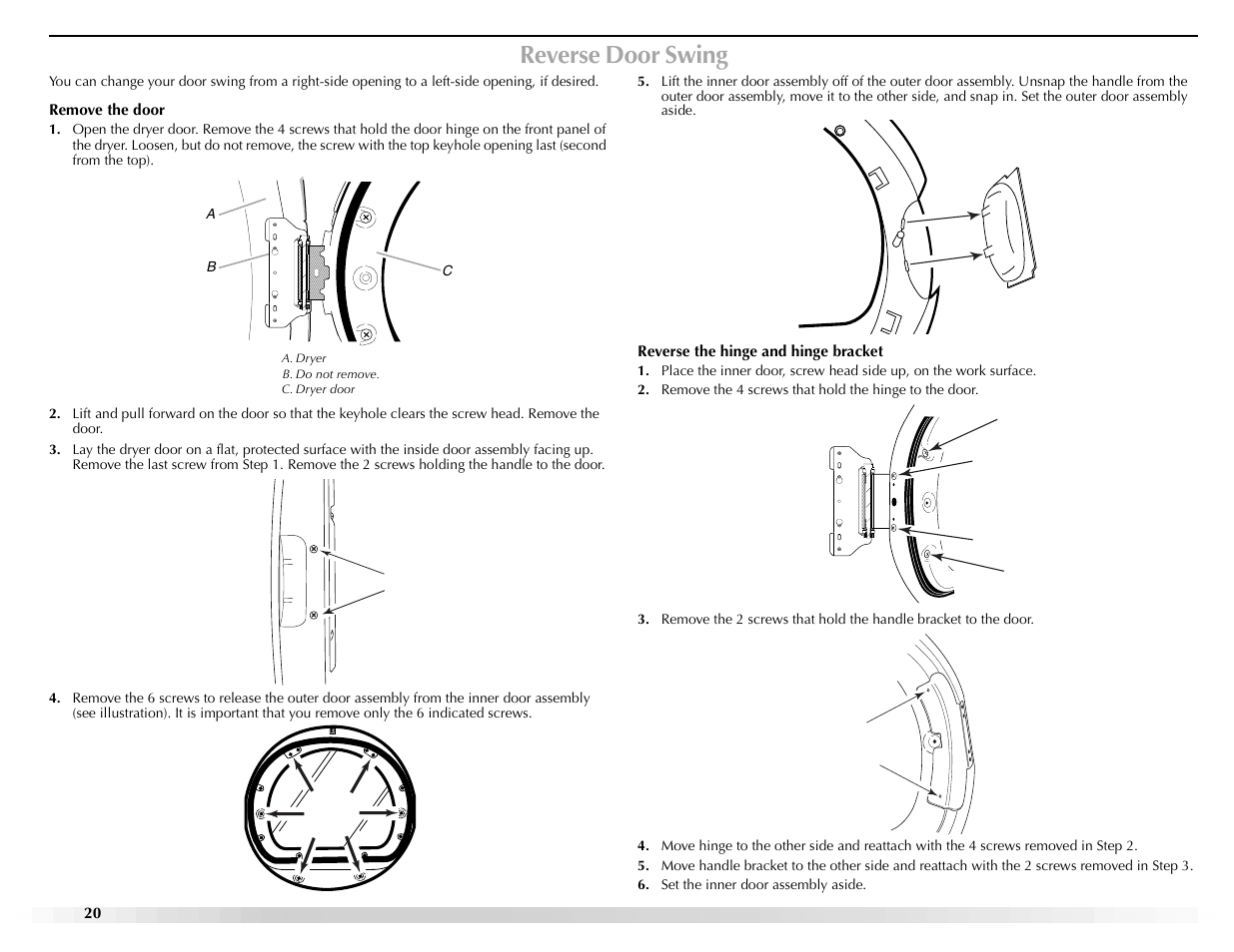 Reverse door swing | Maytag Epic W10139629A User Manual | Page 20 / 88