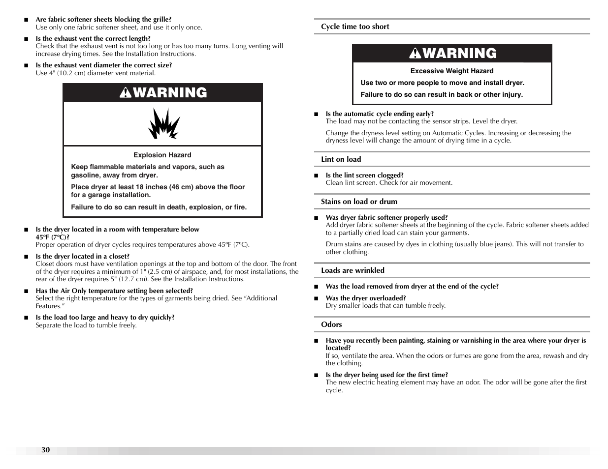 Warning | Maytag Epic W10139629A User Manual | Page 30 / 88