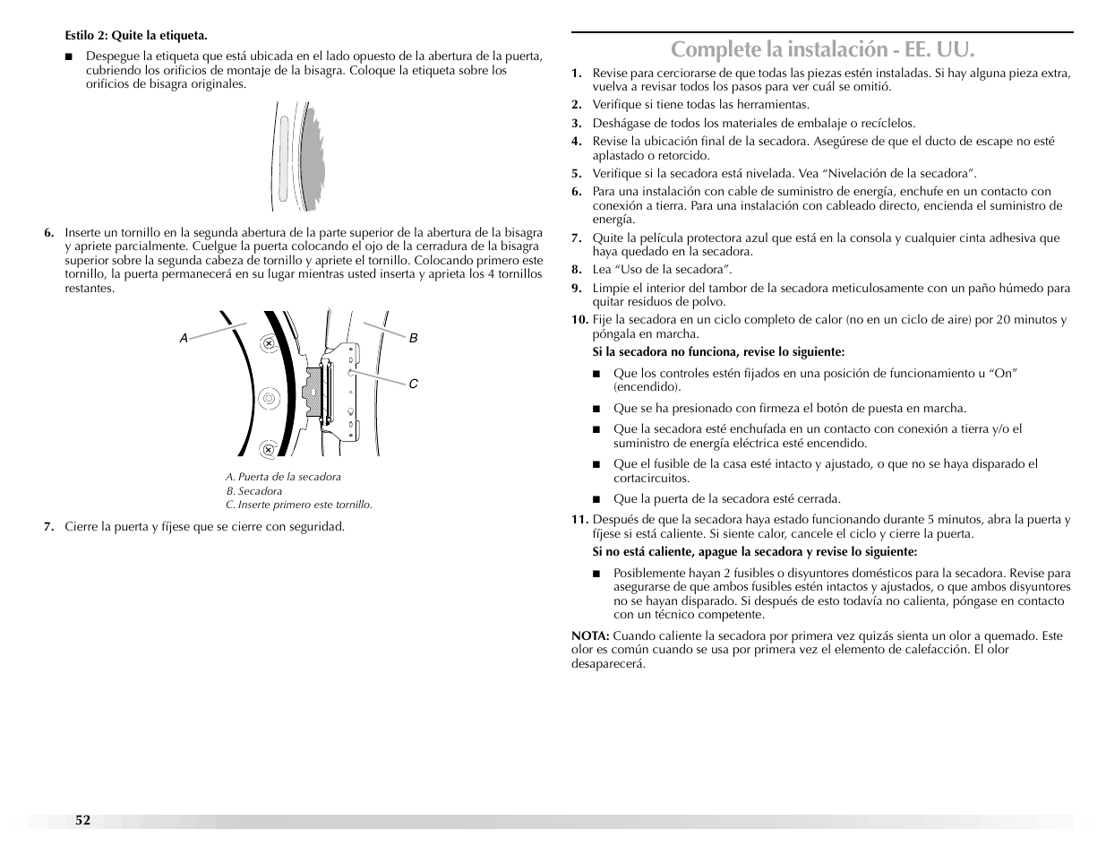 Complete la instalación - ee. uu | Maytag Epic W10139629A User Manual | Page 52 / 88