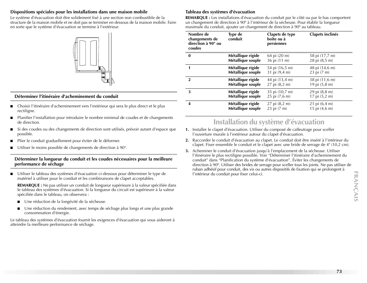 Installation du système d’évacuation | Maytag Epic W10139629A User Manual | Page 73 / 88